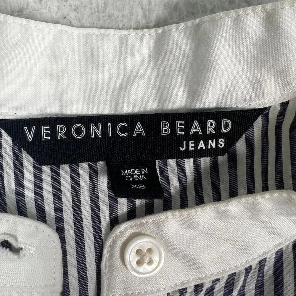Veronica‎ Beard Jeans XS Blue Striped Everett Dress Ruched Ruffle Mini